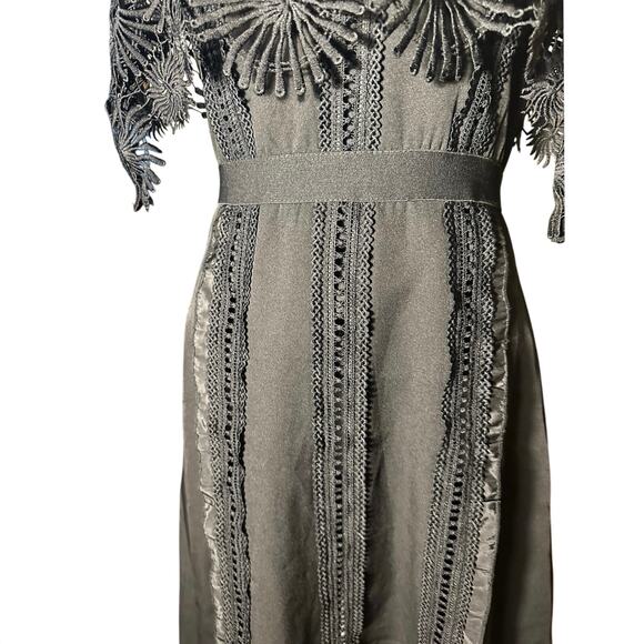 Romantic Lace Collared Whimsey Goth Wednesday Adams Black Belted Medium
 Dress - Picture 6 of 10